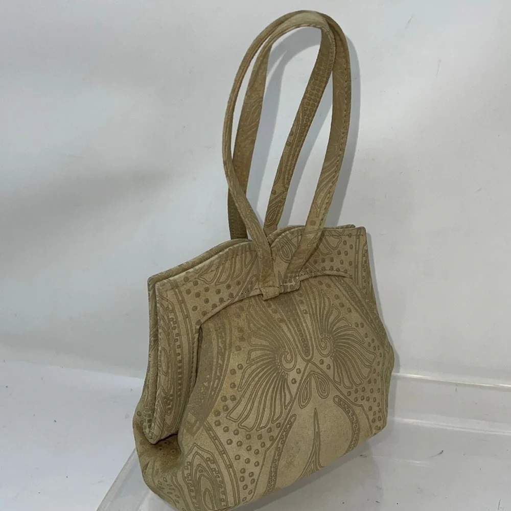 Michelle Lalonde Bone Color Lambsuede Evening Wristlet Bag